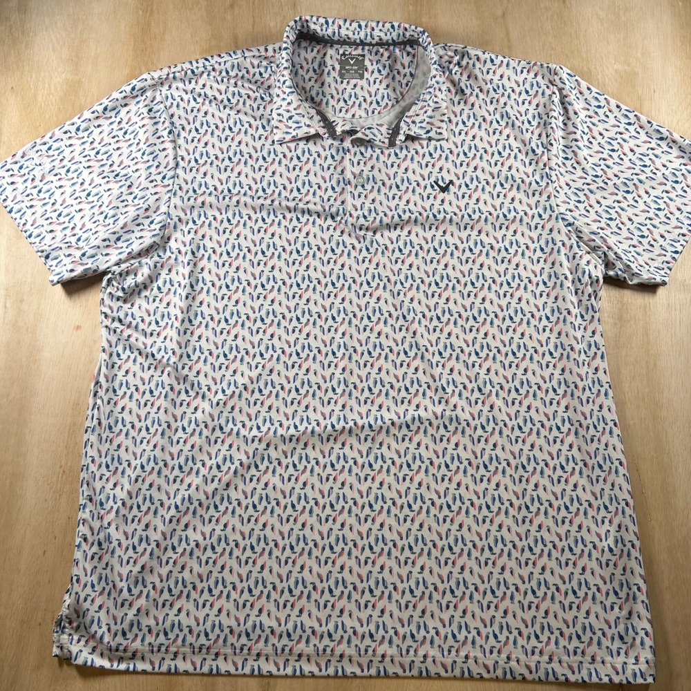 Callaway Opti-Dri Mens XXL White Toucan Bird Print Golf Polo Shirt CGKSF0M1